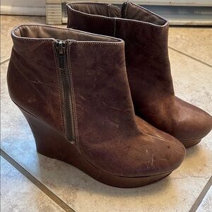 Aldo Women's Brown Leather Zip Up Platform Boots Shoes Round Toe size 40